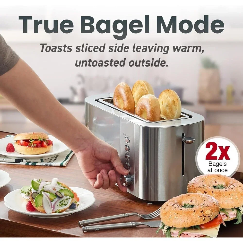 Elite Cuisine ECT4123 Long Slot 4 Slice Toaster, Extra Large Slots for Bagels